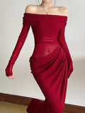 Mesh Patchwork Slash Neck Ruched Dress
