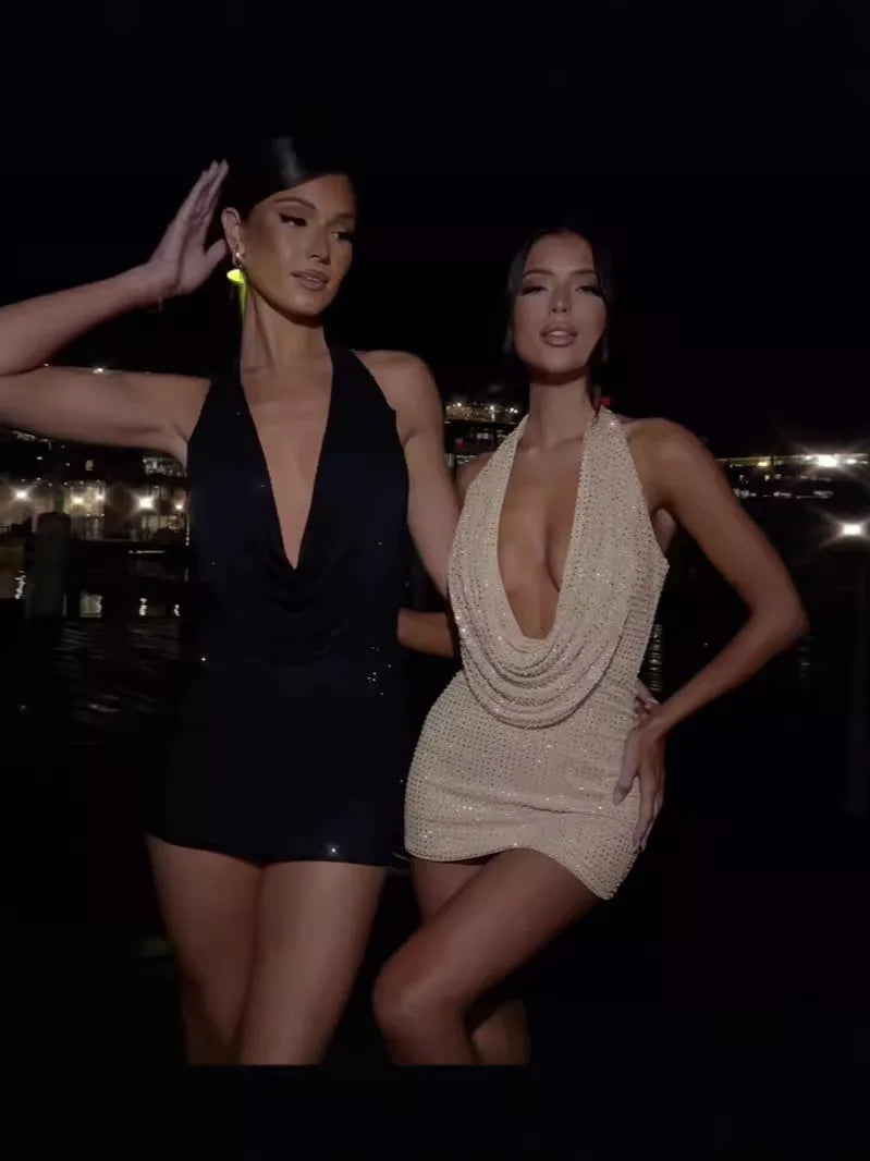 Deep V-Neck Strapless Mini Dress